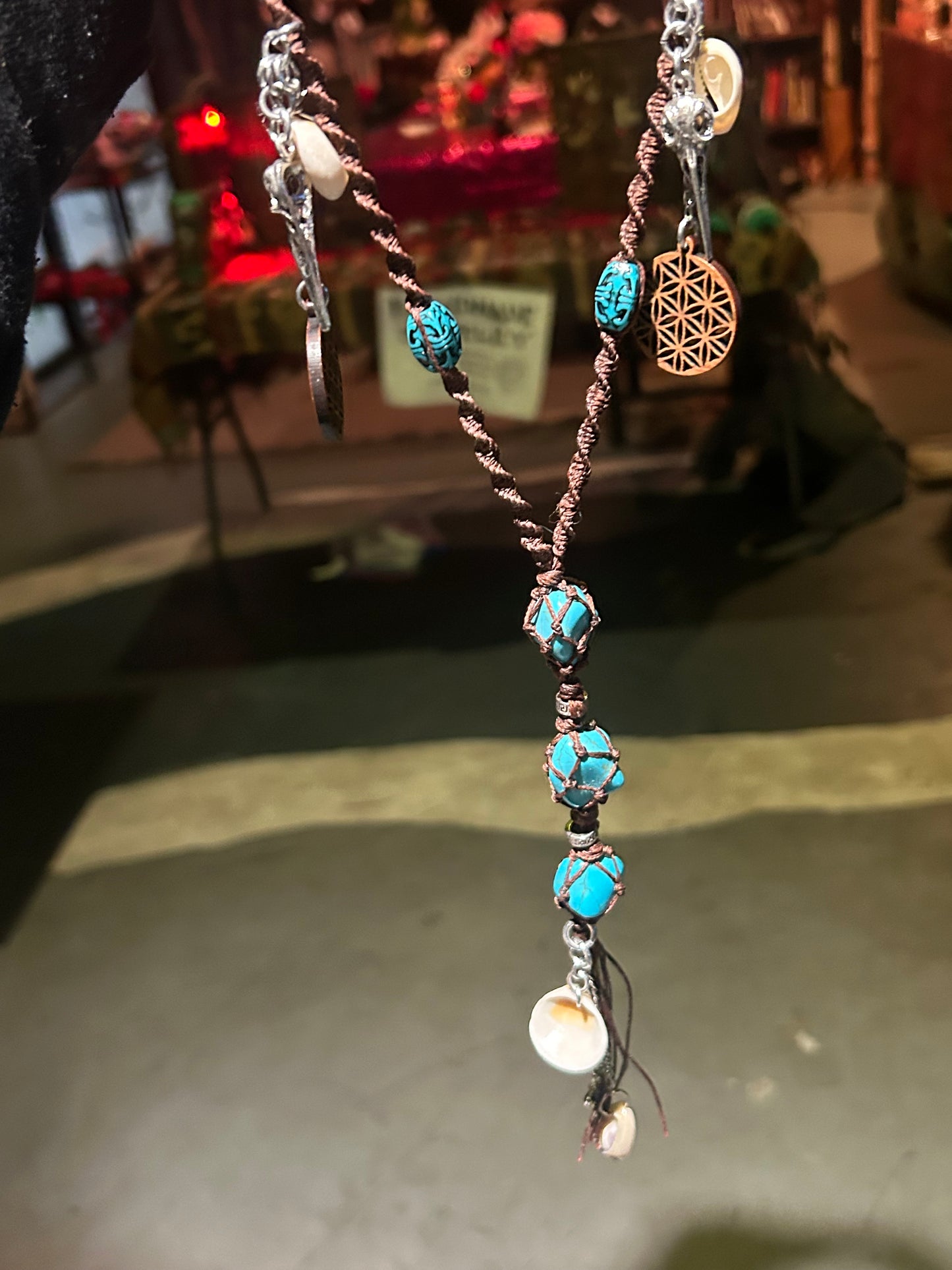 wrapped turquoise macrame necklace