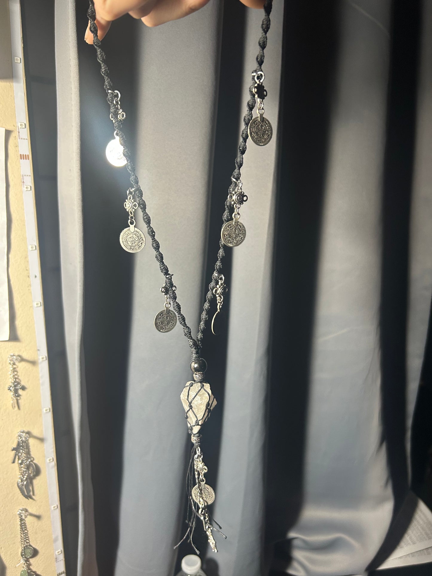 smoky quartz macrame necklace