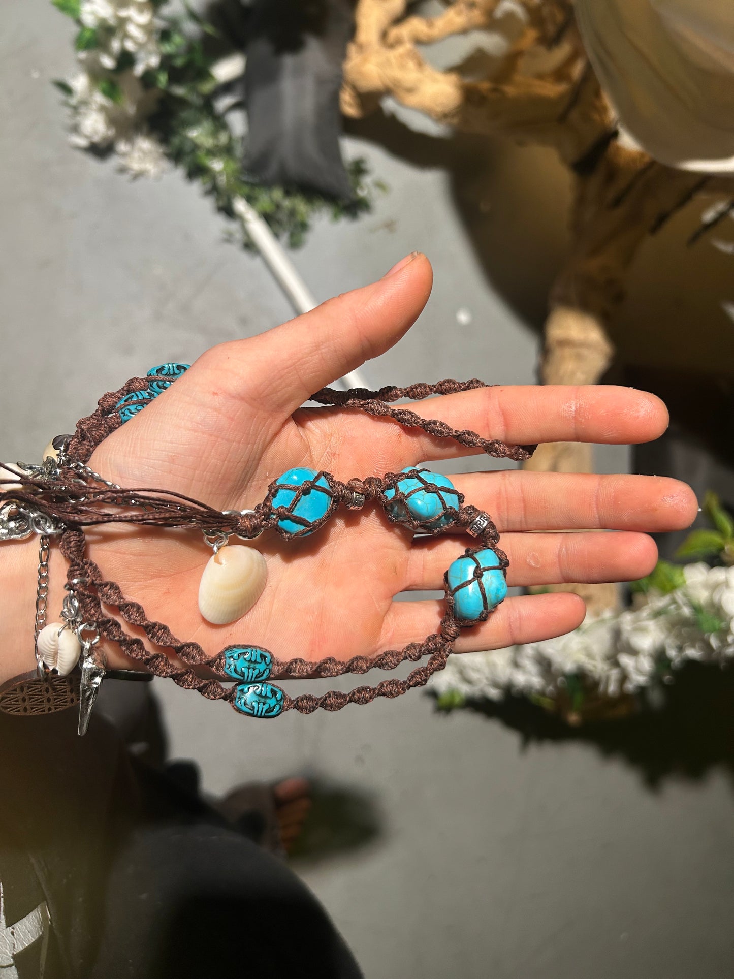 wrapped turquoise macrame necklace