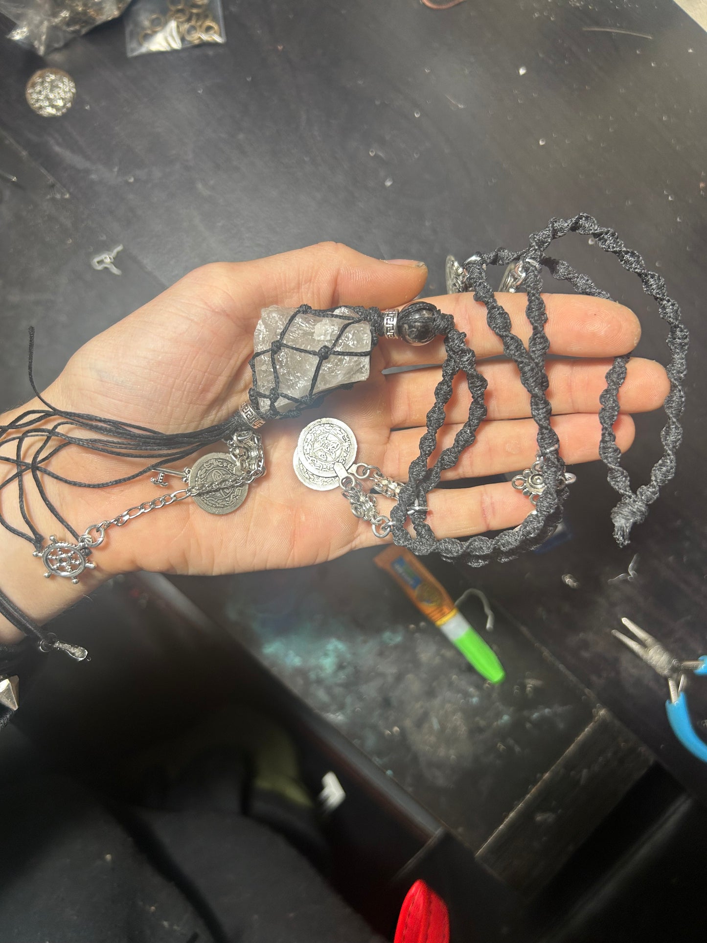 smoky quartz macrame necklace