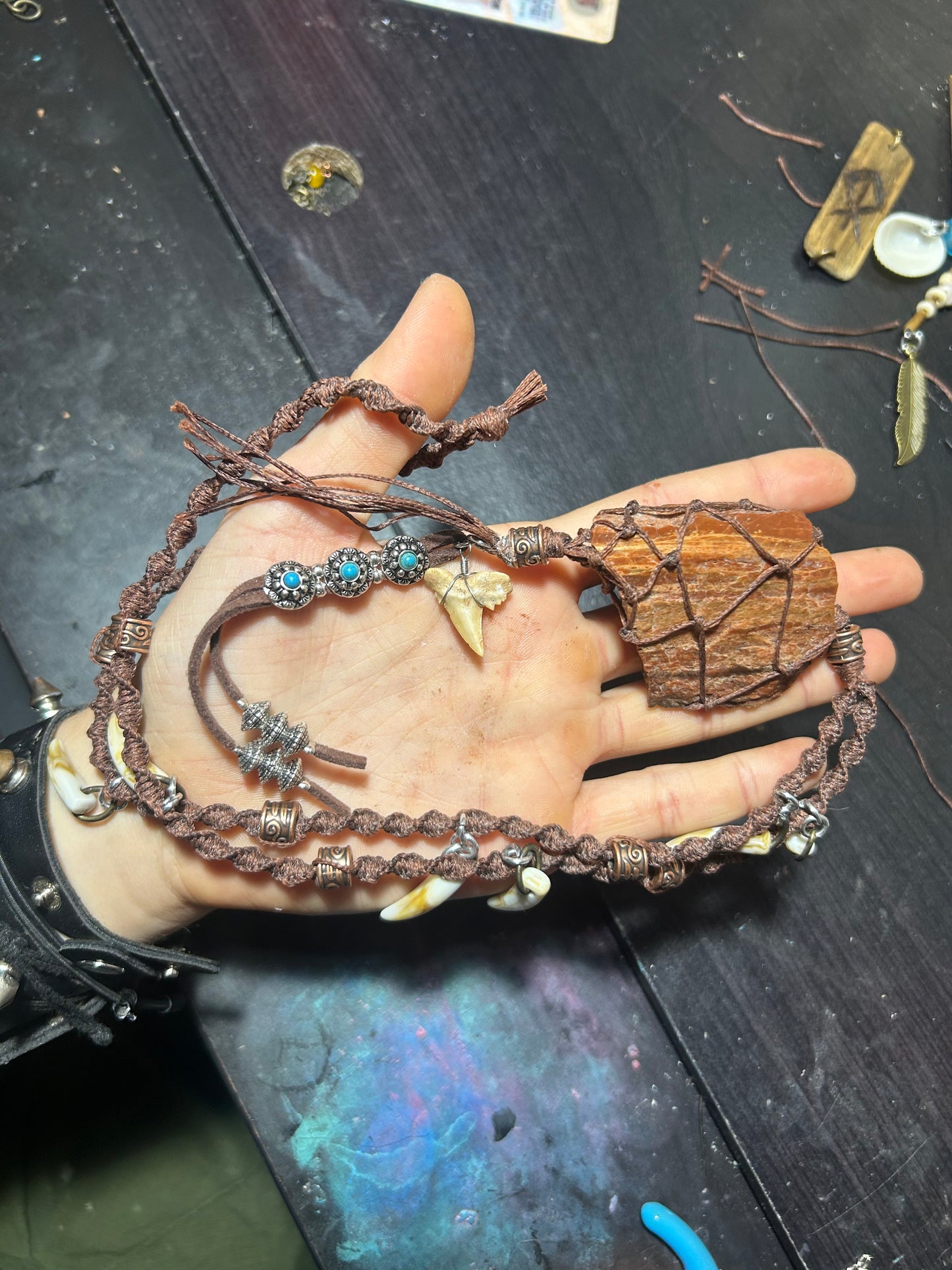 wrapped jasper macrame necklace